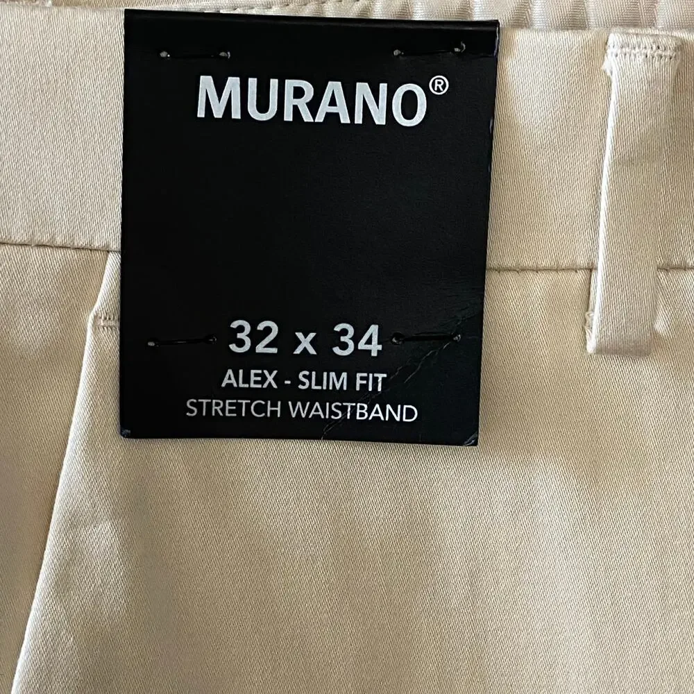 Murano Dress Pants Men's 32x34 Alex Slim Fit Flat Front Solid Cream NEW